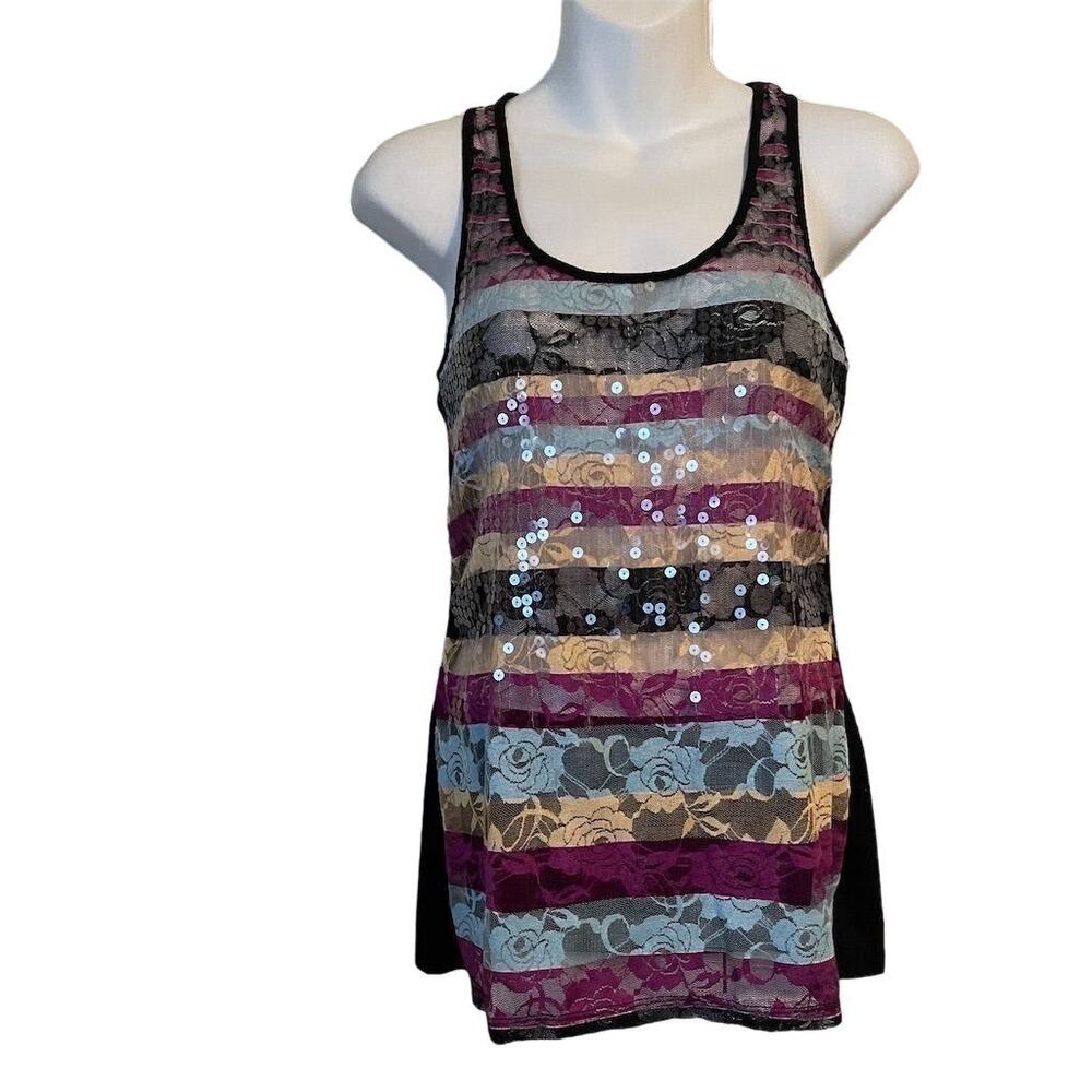 No Boundaries Multicolor Striped Sequin Tank Top Sleeveless Women’s M